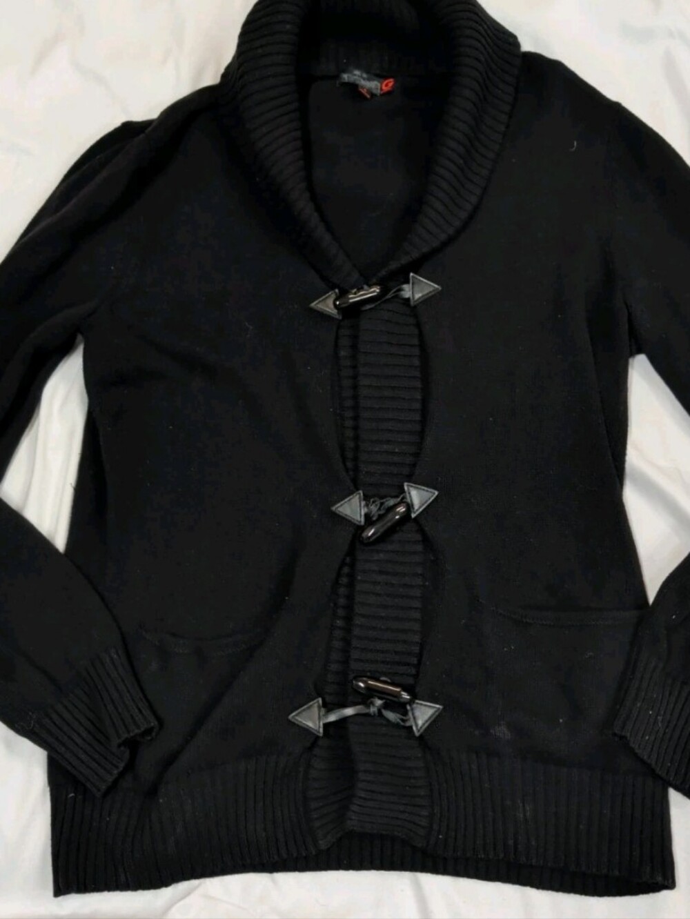 G by Guess Black Knit Cardigan with Red Logo Detail
